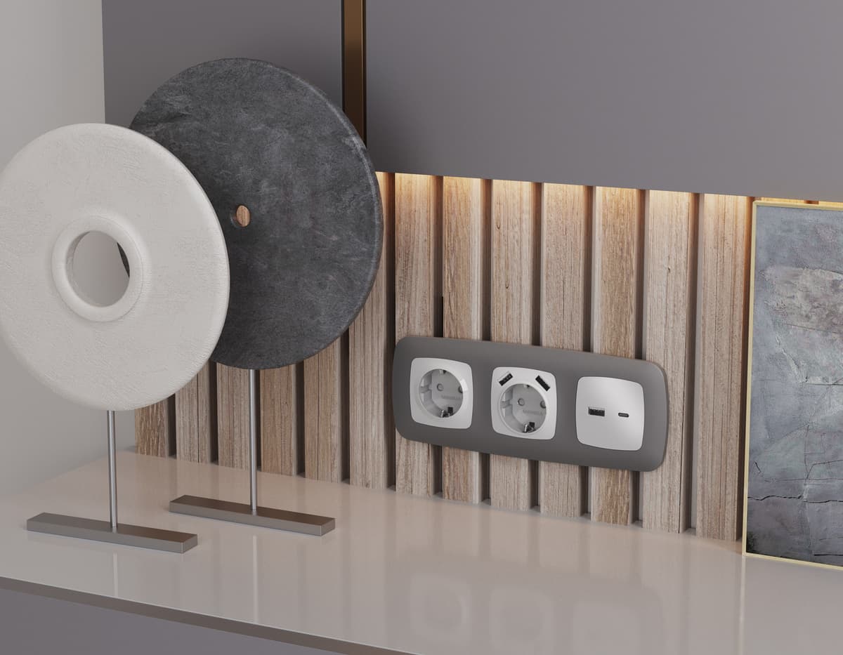 Комплект механизма электрической розетки OMEGA Серебро глянец с/з на винтовых зажимах QUANT (OP4060, VM141)