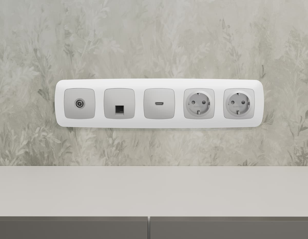 Комплект механизма TV розетки проходной OMEGA Серебро глянец 5-1000 MHz 4dB QUANT (OP4130, VM211)