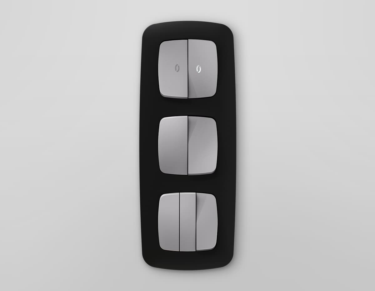 Комплект механизма 2-кл проходного выключателя OMEGA Сталь матовый QUANT (OP5030, VM120)