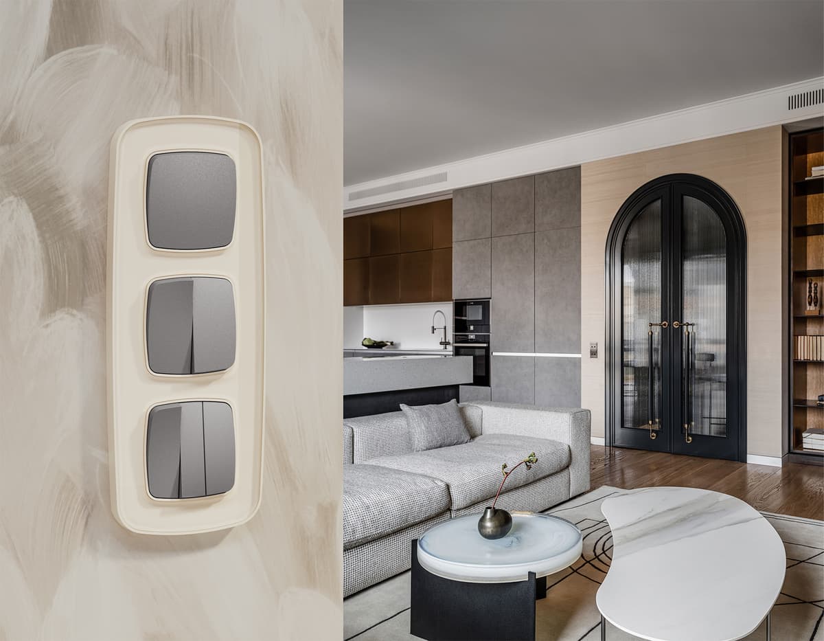 Комплект механизма 3-кл выключателя OMEGA Сталь матовый QUANT (OP5050, VM133)