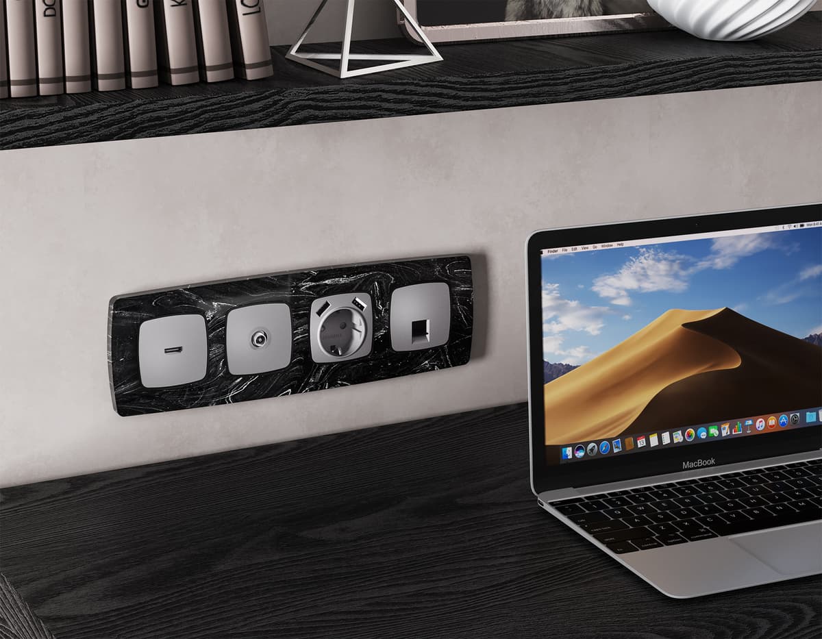 Комплект механизма TV розетки проходной OMEGA Сталь матовый 5-1000 MHz 4dB QUANT (OP5130, VM211)