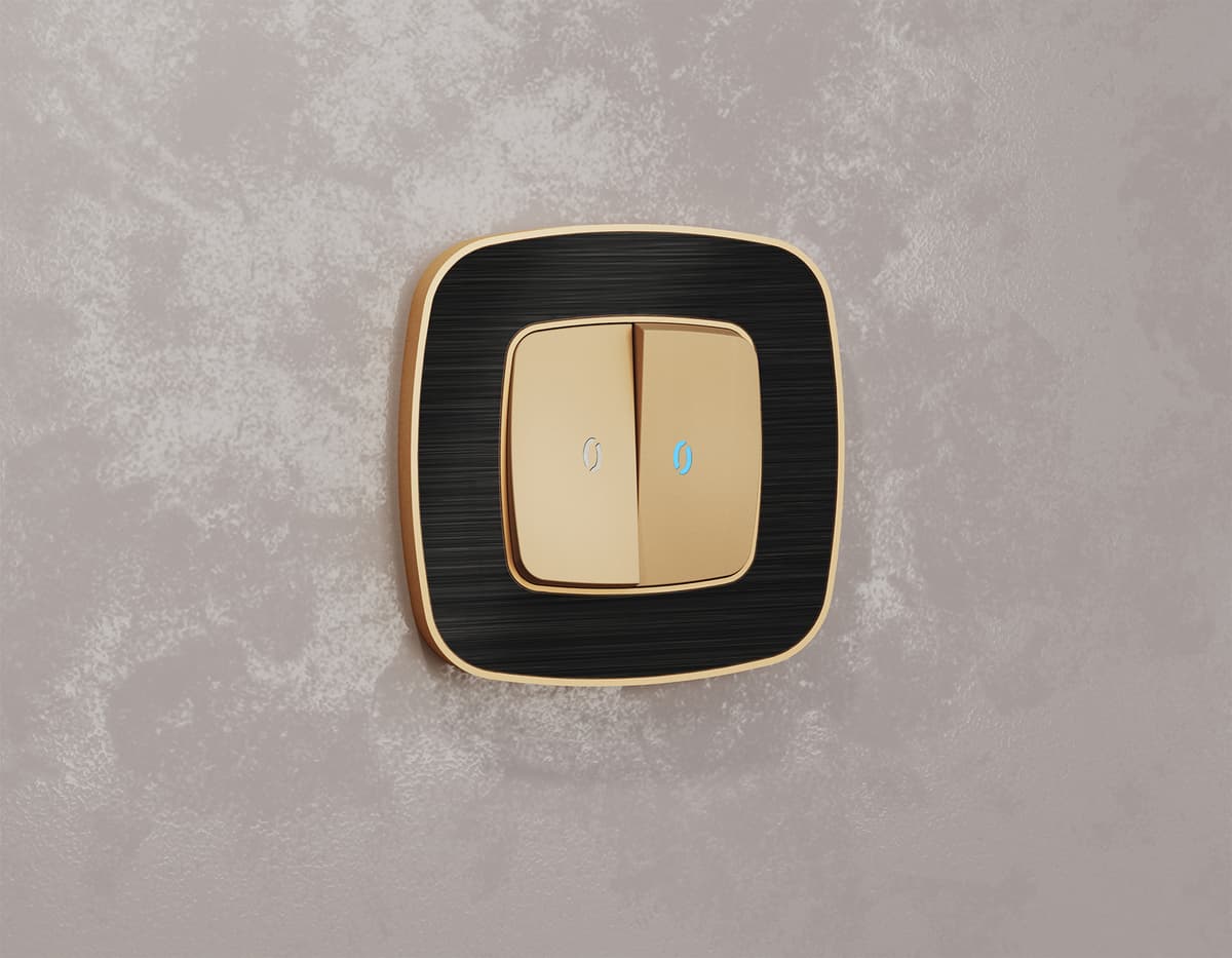 Комплект механизма 2-кл выключателя с подсветкой 10000K OMEGA Шампань QUANT (OP6040, VM115, G17B)