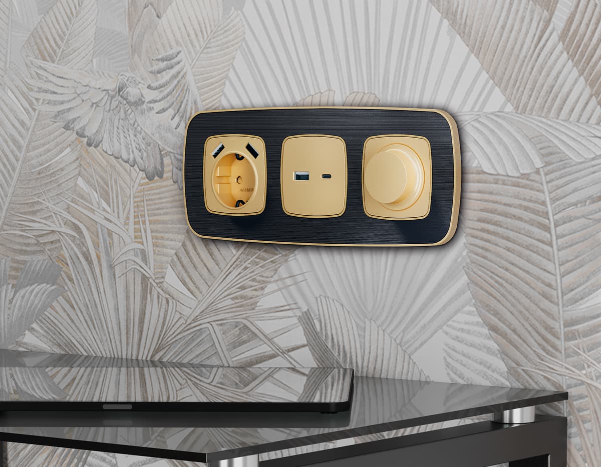 Комплект механизма светорегулятора универсального OMEGA Шампань 25-600W/LED 5-300W QUANT (OP6055, VM136)