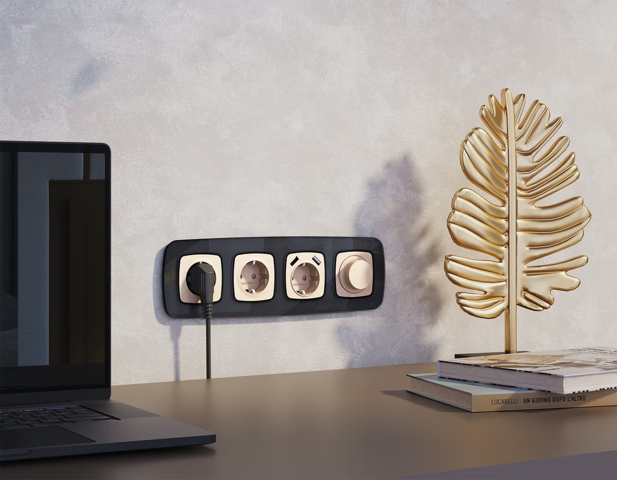 Комплект механизма электрической розетки OMEGA Шампань 2USB A+A 18W (быстрая зарядка) с/з QUANT (OP6090, VM155)