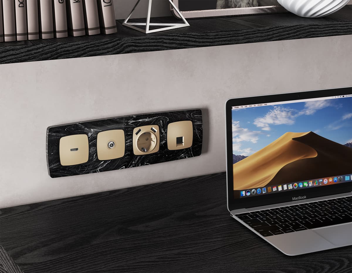 Комплект механизма TV розетки проходной OMEGA Шампань 5-1000 MHz 4dB QUANT (OP6130, VM211)