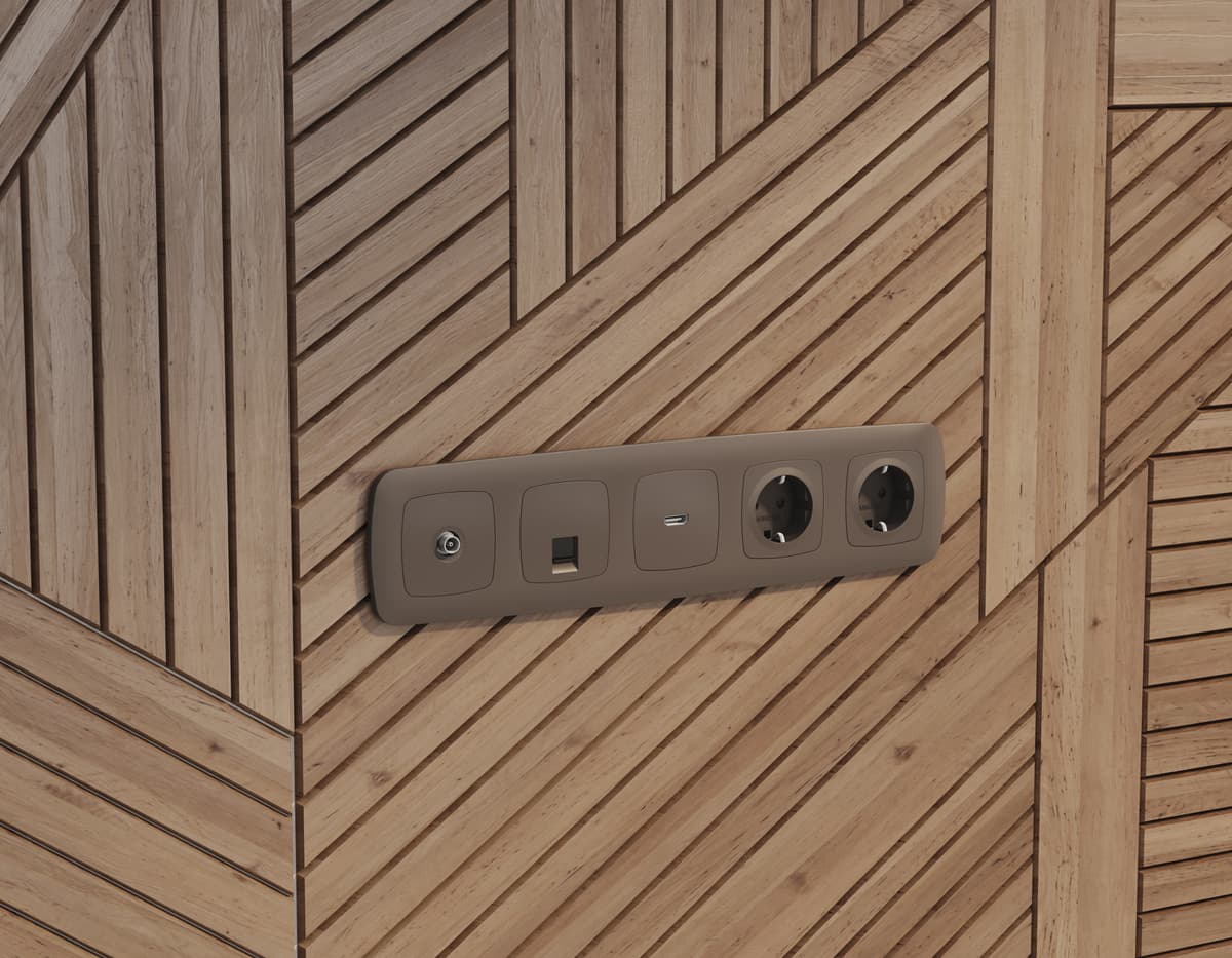 Комплект механизма электрической розетки OMEGA Темная бронза матовый с/з с шторками QUANT (OP6370, VM141)