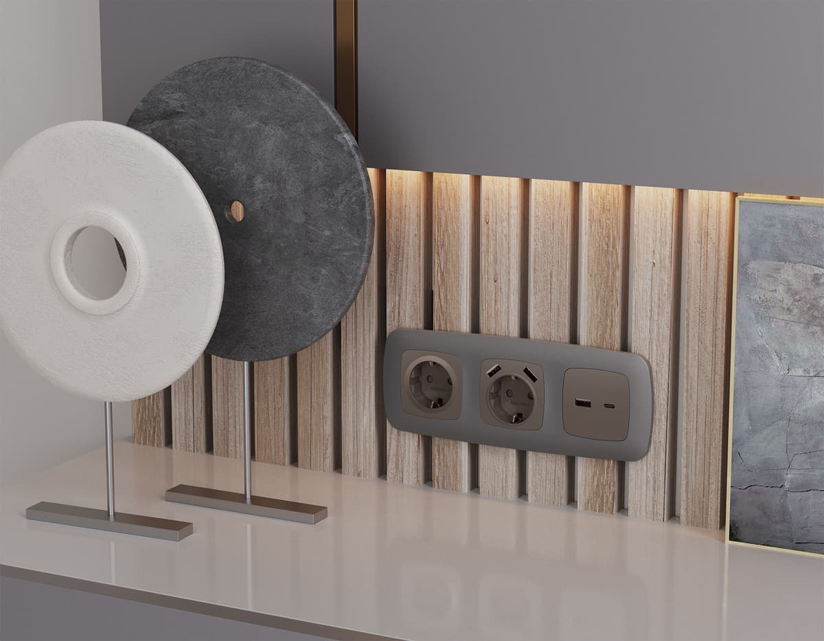 Комплект механизма розетки OMEGA Темная бронза матовый 2USB A+C 20W (быстрая зарядка) QUANT (OP6410, VM177)