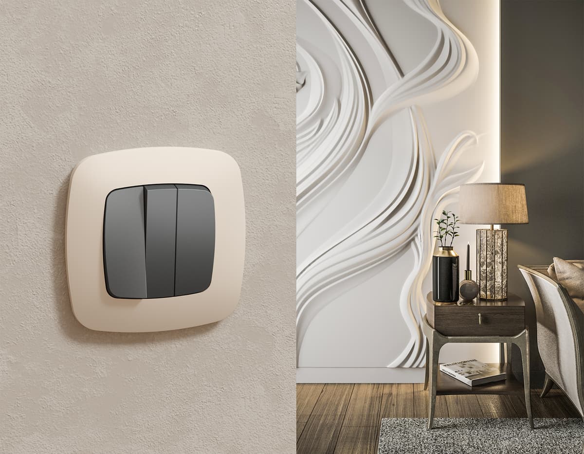 Комплект механизма 3-кл выключателя OMEGA Антрацит серый 10A-250V QUANT (OP6550, VM133)