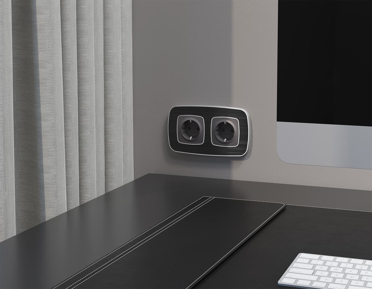 Комплект механизма электрической розетки OMEGA Антрацит серый с/з и шторками QUANT (OP6570, VM141)