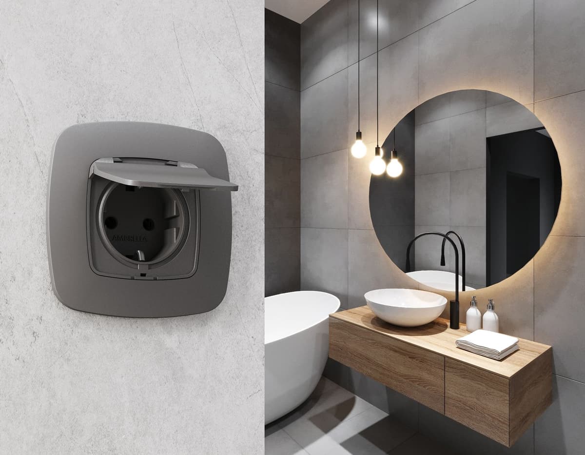 Комплект механизма электрической розетки OMEGA Антрацит серый с/з с шторками и крышкой IP44 QUANT (OP6580, VM141)