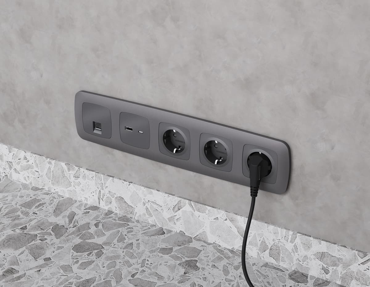 Комплект механизма розетки OMEGA Антрацит серый 2USB A+C 20W (быстрая зарядка) QUANT (OP6610, VM177)