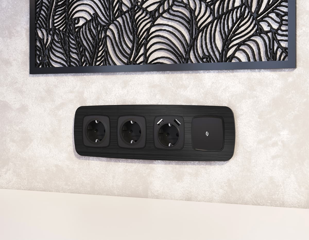 Комплект механизма 1-кл проходного выключателя с подсветкой 5600K OMEGA Черный матовый QUANT (OP8020, VM105, G25W)