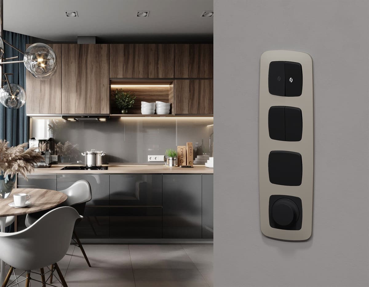 Комплект механизма светорегулятора универсального OMEGA Черный матовый 25-600W/LED 5-300W QUANT (OP8055, VM136)