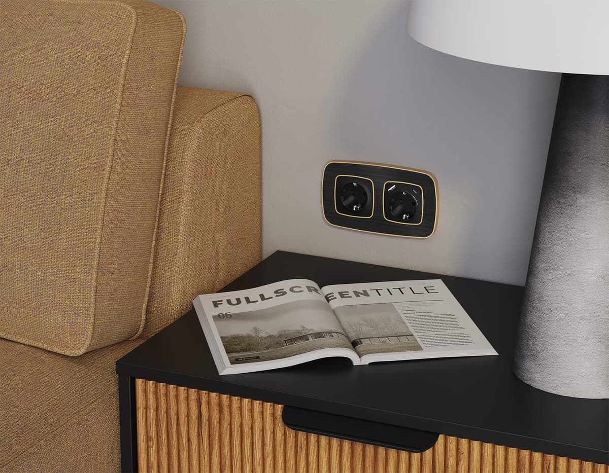 Комплект механизма электрической розетки OMEGA Черный матовый с/з на винтовых зажимах QUANT (OP8060, VM141)