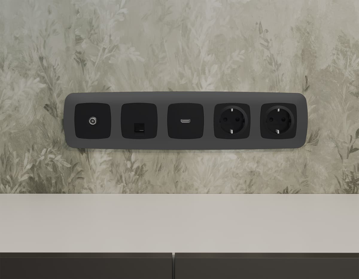 Комплект механизма TV розетки оконечной OMEGA Черный матовый 50-870 MHz 1dB QUANT (OP8130, VM202)