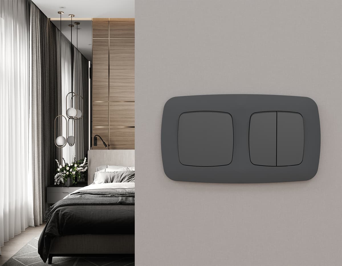 Комплект механизма 1-кл проходного выключателя OMEGA Графит мягкое касание QUANT (OP9010, VM105)