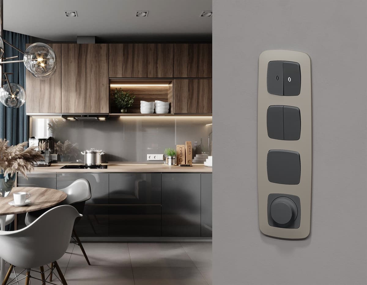 Комплект механизма светорегулятора универсального OMEGA Графит мягкое касание 25-600W/LED 5-300W QUANT (OP9055, VM136)